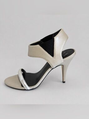 Armani Exchange NWOB Champagne Silver Cutout Stiletto Sandals Size 7.5